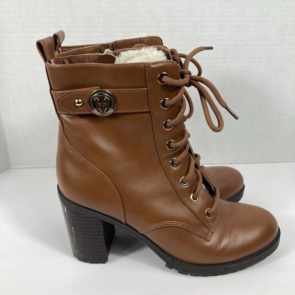 Tommy Hilfiger Shoes - Chunky Brown Ankle Boots Tommy Hilfiger 7M Block Heel Booties LaceUp Grunge